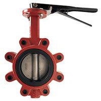 A red ductile iron butterfly valve with a stainless steel disc and lever handle - 4 Ductile Iron Butterfly Valve Lug/Lever Stainless Steel Disc/Ethylene Propylene Diene Monomer