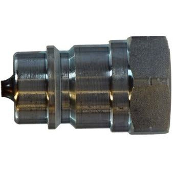 A silver-colored quick disconnect plug with a steel body and threaded end, designed for use in fluid and air systems - 1 National Pipe Thread ISO-A Quick Disconnect Plug