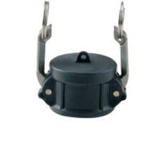 A black dust cap with metal clasps, designed for use with cabinet hardware.