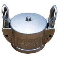 A stainless steel dust cap with self-locking mechanism, featuring a round base with two hooks and a visible brand marking on the side.
