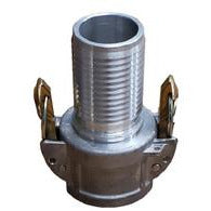 Aluminum Crimplok self-locking dust cap with a male threaded connection and metal clasps on the sides. 2 Part C Aluminum Crimplok Self Locking