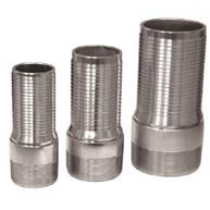 Three steel pipe connectors of different sizes with threaded ends for secure hose and pipe connections - 2-1-2 CrimpLok Combination Nipple Threaded