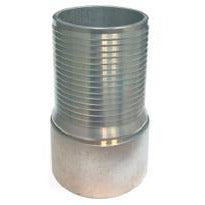 A silver-colored square cut comb nipple, which is a plumbing component with barbed edges and a hollow cylindrical shape - 3 CrimpLok Square Cut Combination Nipple