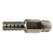 An anti-siphon valve with a hose barb on one end and a male iron pipe threaded port on the other, made from aluminum. - 1/2 Hose Barb x 3/8 Male Iron Pipe Aluminum Anti-Siphon Valve