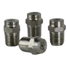 A set of four stainless steel spray nozzles with connection sizes - 15 Degree Meg Nozzle 6.0