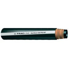 A black oilfield hose with the label 'FRACLINE GFLD 400 PSI' printed on it - 6 Fracline Oilfield Hose 400 Pounds per Square Inch 100' Roll