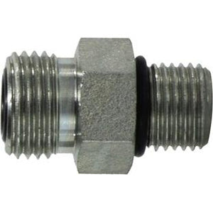 A silver-colored flat face to O-ring straight thread connector made of steel - 1-3/16 x 3/4 Flat Face to O-Ring Straight Thread Connector