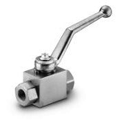 A high-pressure straight valve with a handle on the top, primarily made of carbon steel. - 2 National Pipe Thread 2-Way Steel High-Pressure Ball Valve