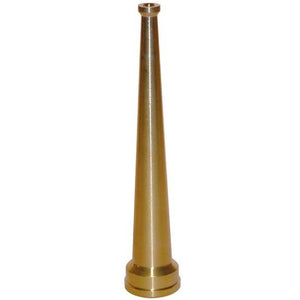 A gold-colored brass nozzle for a fire hose.