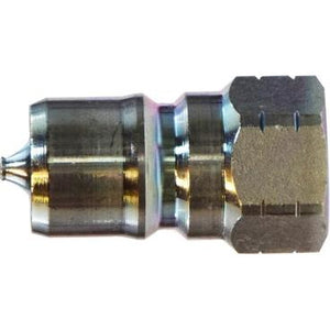 A silver-colored 1/2 ISO-B quick disconnect plug made of steel, featuring a hexagonal shape with a.fnpt connection. - 1/2 ISO-B Quick Disconnect Plug