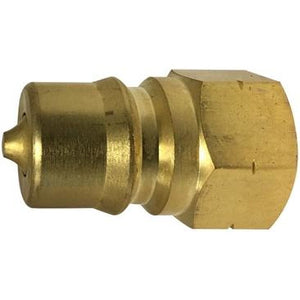 A brass quick disconnect tip with a female connection designed for hydraulic or pneumatic applications. - 1/2 ISO-B Quick Disconnect Tip Brass