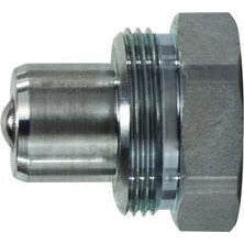 A silver-colored 3/8 Hydraulic Jack Thread Lock Plug made of steel with a threaded body and a nut on one end. - 3/8 Hydraulic Jack Thread Lock Plug