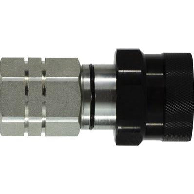 A black steel pipe thread lock quick coupler with a vulcanized elastomeric seal - 1-1/4 Female National Pipe Thread Vulcanized Elastomeric Pipe Thread Lock Quick Coupler