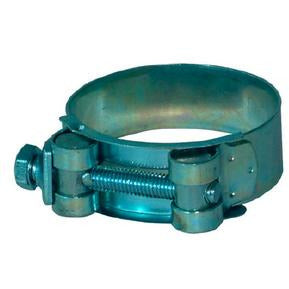 A yellow zinc-plated steel wide band hose clamp from the Megaklamp series by Midland Industries - 131-139 Megaklamp