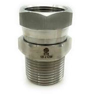 A stainless steel 316 1/4 Male National Pipe Thread x 1/4 Female National Pipe Straight Mechanical Swivel adapter. - 316 1/4 Male National Pipe Thread x 1/4 Female National Pipe Straight Mechanical Swivel