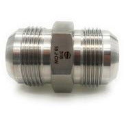 A stainless steel male joint industry council union fitting with MJIC threads on both ends. - 316 -10 Male Joint Industry Council x -08 Male Joint Industry Council Union