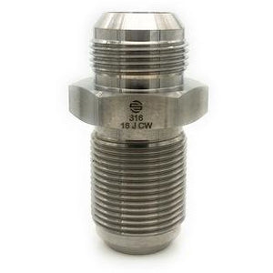 A stainless steel 316 -04 Male Joint Industry Council Bulkhead fitting with male JIC connections. - 316 -04 Male Joint Industry Council Bulkhead