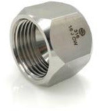 A stainless steel JIC cap with a flared fitting, designed for sealing the end of a pipe. - 316 -16 Joint Industry Council Cap (Single Piece)