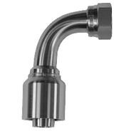 A stainless steel 90-degree elbow industrial connection with hose and female JIC thread. - 43 Series 1/4 Hose X -4 Female Joint Industrial Connection 90