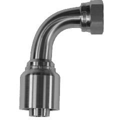 A stainless steel 90-degree elbow industrial connection with a 3/4 inch hose and female JIC thread size. - 43 Series 3/4 Hose X -12 Female Joint Industrial Connection 90