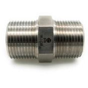 A stainless steel male national pipe thread hex nipple with a hexagonal shape and threaded ends - 316 3/4 X 1/4 Male National Pipe Thread Hex Nipple