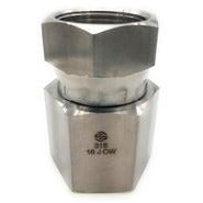 A stainless steel 316 1/2 Female National Pipe Thread x -08 Female Joint Industry Council Swivel adapter. 316 1/2 Female National Pipe Thread x -08 Female Joint Industry Council Swivel